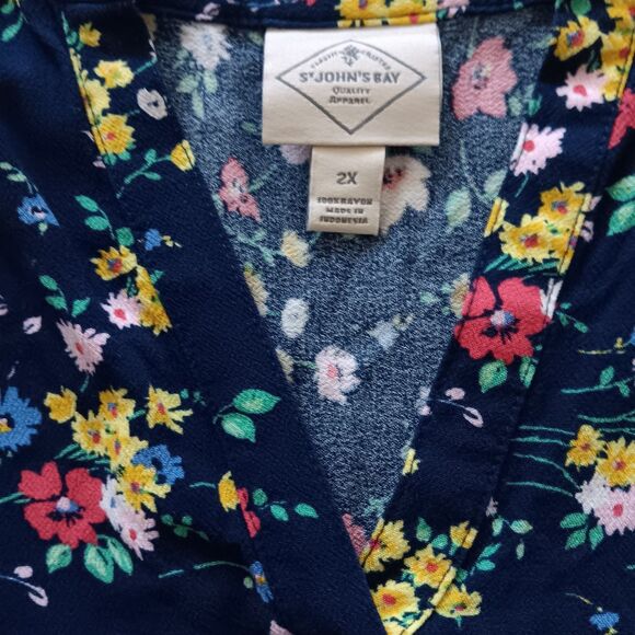 Floral Peasant Top Womens 2X Vneck Pullover 3/4 Sleeve St Johns Bay Boho Comfort - Picture 2 of 10